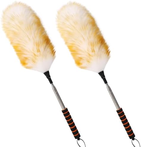 Extendable Lambswool Duster 25-64" Retractable Telescopic Handle Removable Head Multi-Surface Cleaning Tool for Ceiling Fans, Windows, High Walls, and Hard-to-Reach Areas (2pcs) by MehelloFeather