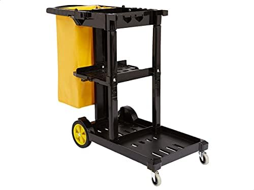 AmazonCommercial Janitorial Utility Cart, Rolling, Portable, with Supply Shelves, Black - Image 5