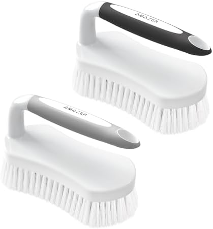 Amazer Scrub Brush for Cleaning Comfort Grip Bathtub Scrubber Stiff Bristles with Handle Heavy Duty Shower Cleaner Brush for Tub Carpet Floor Sink Outdoor - Pack of 2 (Black+Grey) by Amazer