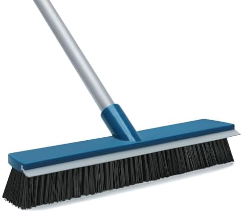 16-Inch Push Broom Outdoor with Rubber Squeegee and 58" Long Handle, 2 in 1 Commercial Broom Brush with Stiff Bristles for Deck Patio Garage Warehouse Driveway Concrete Floor Cleaning Scrubbing by KalTell