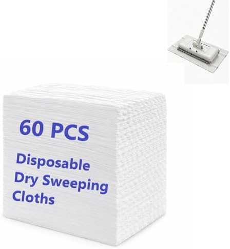 Disposable Dry Sweeping Cloths for KZKR Push Clamp Mop，Compatible with Swiffer Sweeper – 60 Count, 8.6" x 11.8" Refill Pads for Floor Mopping, Dusting & Daily Cleaning (Mop Not Included) by KZKR
