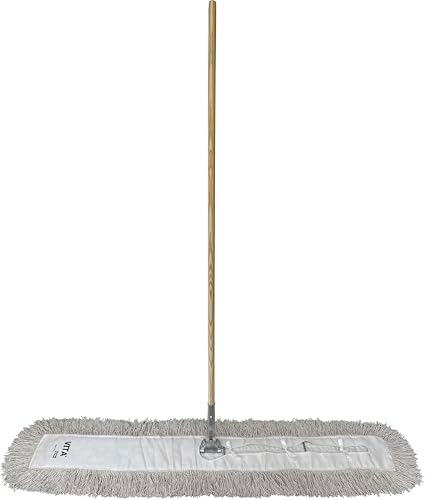 Industrial Dust Mop Kit – Includes 48 Inch White Twisted Closed Loop Mop Head, Wood Handle, and Heavy-Duty Wire Frame – Commercial Grade for Janitorial & Facility Cleaning - Image 2