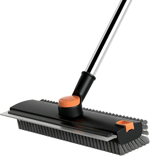 Floor Scrub Brush with Squeegee Long Handle 3 in 1 tub Brush 52'' 2026 Upgraded Multi-Functional Stiff Bristle Cleaning Scrub Brush Rotating Tile Brush for Cleaning Bathroom Patio, Pool, Garage by ARAINY
