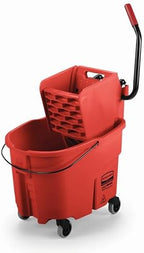 Rubbermaid Commercial Products WaveBrake 35 QT Side-Press Mop Bucket and Wringer Combo on Wheels Red for Heavy-Duty Floor Cleaning by RubbermaidCommercialProducts
