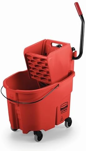 Rubbermaid Commercial Products WaveBrake 35 QT Side-Press Mop Bucket and Wringer Combo on Wheels Red for Heavy-Duty Floor Cleaning by RubbermaidCommercialProducts