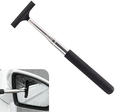 Telescoping Car Rearview Mirror Squeegee, Stainless Steel Extendable Auto Glass Cleaner, Portable Windshield Wiper Tool for Cars, SUVs, Trucks, Windows, and Mirrors (Black) by Unknown