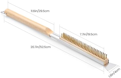21'' Pizza Brush with Stainless Steel Stone Scraper - Brass Bristles - Wood Handle - Hanging Ring - Outdoor Pizza Oven Accessory - Compatible with Ooni, Gozney, Blackstone, Solo Stove Ovens - Image 7