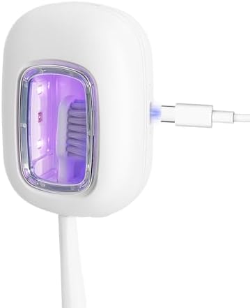 UV-C Toothbrush Sanitizer Case, Dual Light Cleaner Cover with Clear Window, USB-C Rechargeable Travel Holder for Electric and Manual Brushes, White by ELMWAY