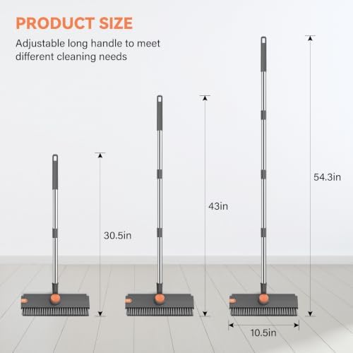 SetSail Floor Scrub Brush with Scraper and Stiff Bristle, Grey&Orange - Image 2