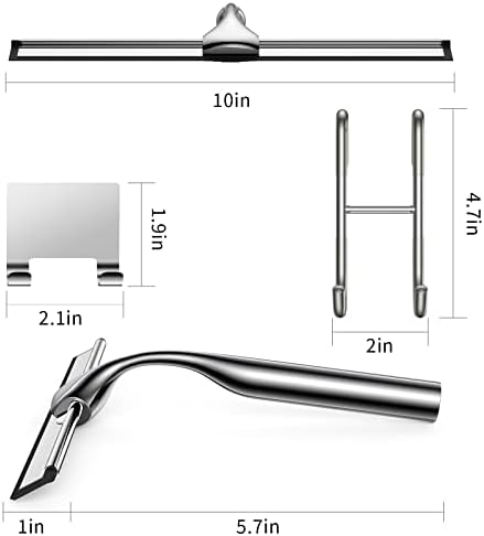 Stainless Steel Squeegee for Shower Glass Doors, 10-Inch All-Purpose Squeegee with Replacement Blade and Matching Hooks Holder, Silver - Image 2