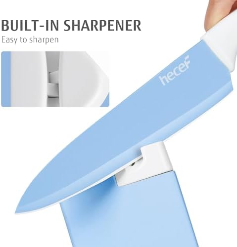 hecef 15 Pieces Kitchen Knife Block Set, Blue - Image 3