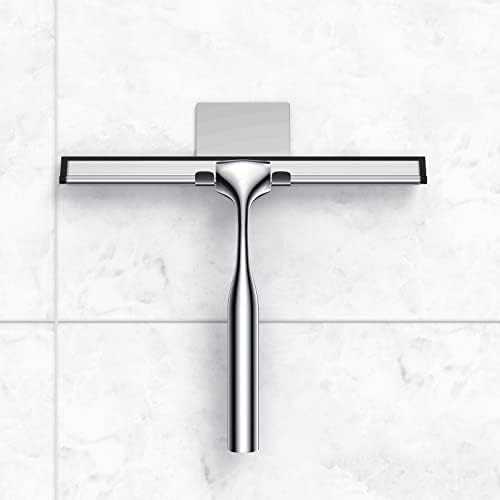 Stainless Steel Squeegee for Shower Glass Doors, 10-Inch All-Purpose Squeegee with Replacement Blade and Matching Hooks Holder, Silver - Image 5
