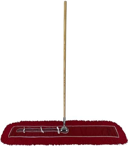 Industrial Dust Mop Kit – Includes 48 Inch Red Twisted Closed Loop Mop Head, Wood Handle, and Heavy-Duty Wire Frame – Commercial Grade for Janitorial & Facility Cleaning - Image 2
