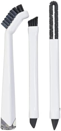 Small Cleaning Brush Set 3pcs—Crevice Brushes for Cleaning—Scrub Brushes Set with Silicone Tipped Scrub Brush—Stiff Handle Miniature Cleaning Brush for Kitchen Uensils, Tight Spaces, Tub, Shower by TheCrownChoice