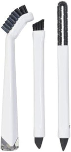 Small Cleaning Brush Set 3pcs—Crevice Brushes for Cleaning—Scrub Brushes Set with Silicone Tipped Scrub Brush—Stiff Handle Miniature Cleaning Brush for Kitchen Uensils, Tight Spaces, Tub, Shower by TheCrownChoice
