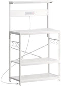 SUPERJARE Bakers Rack with Power Outlets, Microwave Stand, 31.5 X 16.5 Inch Larger Desktop, Kitchen Storage Rack with Adjustable Middle Shelf, 6 S-Shaped Hooks, Coffee Bar Stand, White by SUPERJARE