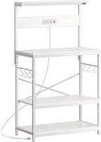 SUPERJARE Bakers Rack with Power Outlets, Microwave Stand, 31.5 X 16.5 Inch Larger Desktop, Kitchen Storage Rack with Adjustable Middle Shelf, 6 S-Shaped Hooks, Coffee Bar Stand, White by SUPERJARE