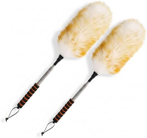 Lambswool Extendable Cleaning Duster 26-64 Inch Two-Pack, Anti-Static Wall Duster Cleaner with Sponge Grip and Stainless Steel Extension Pole for High Ceiling Fan, Interior, and Roof Dusting by Greenfeather