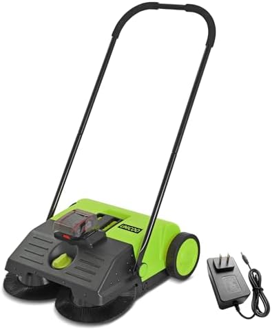 UNICOO Battery Powered Walk-Behind Floor Sweeper, 23" Push Sweeper with Dual Side Brushes, 6.6 Gallon Dust Bin, Adjustable Handle, Indoor/Outdoor Debris Sweeper, Not a Vacuum by UNICOO