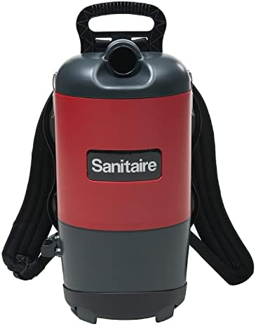 Sanitaire EURSC412B Quiet Clean Backpack Lightweight Vacuum, 8.5 Amps Power, 21" Length x 10-1/2" Width x 10-1/2" Height, Black/Red,Chrome by Sanitaire