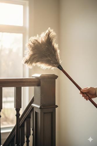Premium Professional Feather Duster 21" | Natural Handheld Duster for Cleaning & Feather Mopping | Genuine Ostrich Feather with Long Wooden Handle | Eco-Friendly & Reusable (50 cm) - Image 5