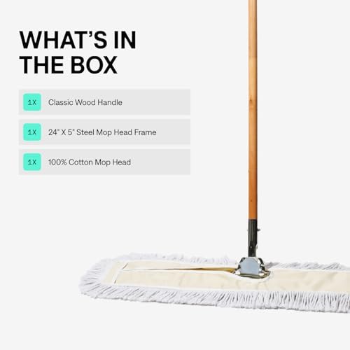 Commercial Dust Mop & Floor Sweeper, 24 in. Dust Mop for Hardwood Floors, Cotton Mop Head, Wooden Broom Handle, Industrial Dry Mop for Floor Cleaning & Janitorial Supplies - Image 4