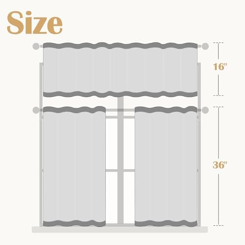 jinchan Lien Tier Curtains and Valances, 26x36, 3 Panels, Beige White - Image 2