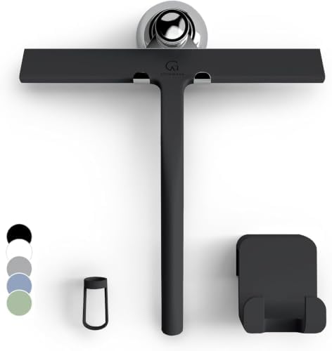 GÜTEWERK Silicone Shower Squeegee with 3-in-1 No-Drill Mount, Black, 9'' by G%C3%9CTEWERK