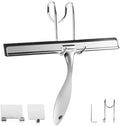 All-Purpose Stainless Steel Shower Squeegee Come with S Hook, 2 Square Sticky Hook 2 Rubber Strips Shower Squeegee for Glass Doors, Windows, Mirrors, Tiles and Car Glass -12 Inches Silver by YOUNITA