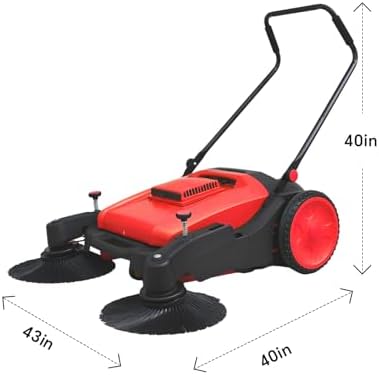 43" Walk-Behind Hand Push Floor Sweeper Machine(Red) - Image 2