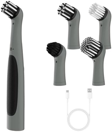 SOARING Rechargeable Electric Cleaning Brush with 4 in 1 Multiple Brush Heads,Indoor Household Cordless Motorized Brush for Bathroom Toilet Kitchen Tile Crevice (Gray & Black) by SOARING