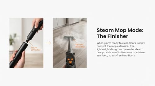 2-in-1 Steam Cleaner & Steam Mop for Home | 1.6L Tank for 60 Mins Runtime | 15s Fast Heat Up Portable Steamer with Wheels & 3-Level Handle | for Car, Tile Grout, Floor, Upholstery, 16-Piece Kit - Image 3