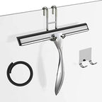 Shower Squeegee Set, 10-Inch Stainless Steel Squeegee for Bathroom, Shower Doors, Mirrors, Tiles, and Car Windows - 100% Streak Free, Includes Shower Door Hook, Adhesive Hook and Spare Silicone Blade by SSTOOHL