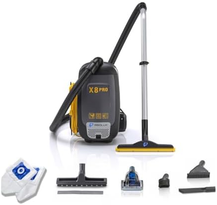 Prolux X8 Pro 10 lb Lightweight Commercial Backpack Vacuum – HEPA Filtration w/Sealed 8 Qt HEPA Bags, 120 CFM Commercial Suction, 50′ Cord, Loaded with Attachments by Prolux