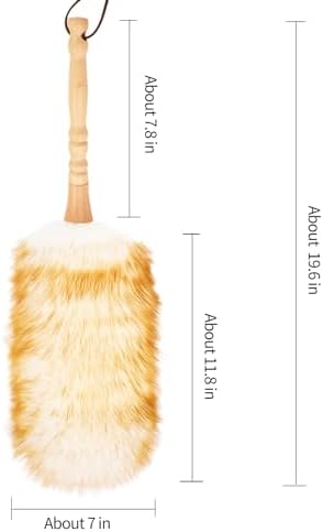 Lambswool Duster with Solid Wooden Handle,Leather Hang Strap,Comfortable Grips 19.6 inch Long Natural Feathers Dusters for Cleaning Wall Plant Desk Blind Cleaner Duster Tool - Image 2