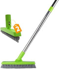 2 Pack Grout Brush with Long Handle, Swivel Cleaning Grout Line Scrubber - Durable Handle Grout Cleaner Brush for Bathroom,Tile,Baseboard,Walk in Shower,Corner & Narrow Space (Green) by ITTAHO