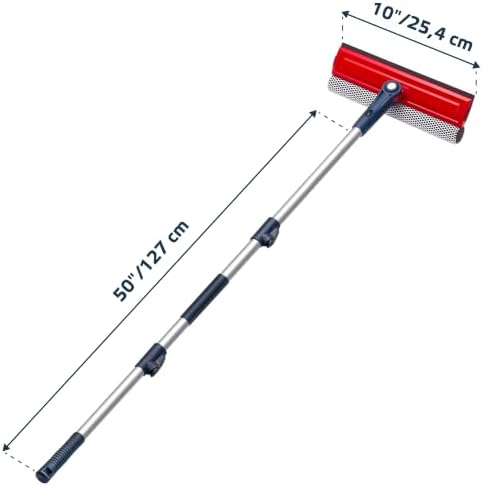 DSV Standard Professional Window Squeegee | 2-in-1 Window Cleaner Sponge and 10" Soft Rubber Strip with Extension Pole 50 Inch & 127 cm | Adjustable to Clean from Multiple Angles - Image 3