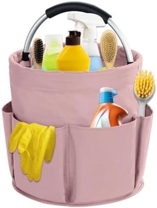 17L Cleaning Caddy with Handle, Cleaning Supplies Organizer, Foldable Storage Basket, Cleaning Supply Caddy, Portable Multi Cleaning Bucket Bag for Home, Garden (Pink) by Unknown