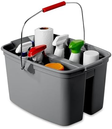 Rubbermaid Commercial Products Double Pail Plastic Bucket for Cleaning Easy to Carry 19 Quart Gray Cleaning Caddy Supplies Organizer with Handle for Bathroom/Kitchen - Image 5