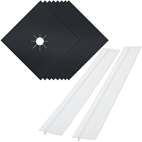 Stove Covers, Gas Stove Liners, MSDADA 8 Pcs Black 10.6" x 10.6" Gas Stove Protectors with 2 Pcs Clear 25” Stove Gap Covers, 0.2 mm Double Thickness, Reusable, Non-Stick, Easy to Clean by ColoryourlifewithMSDADA