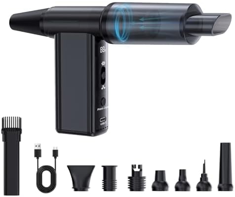 Electric Air Duster-130000 RPM Brushless Motor, 2-in-1 Blow & Vacuum, 4000mAh Rechargeable, 8 Gear Adjustable Compressed Air Duster for Computer, Keyboard, House and Car, 11pcs Accessories by Unknown