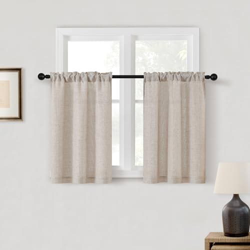Semi Sheer Kitchen 24 Inch Short Curtains 2 Panels Set Flax Linen - Image 5
