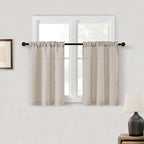 Semi Sheer Kitchen 24 Inch Short Curtains 2 Panels Set Flax Linen - Image 5