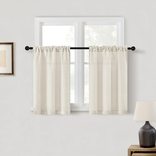 Linen Curtains 24 Inches Long 2 Panels for Kitchen Window Semi Sheer - Image 5
