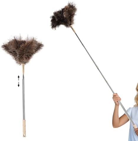 THARAHT Extendable Ostrich Feather Duster up to 27-94 inches Fluffy Feathers Long Handle Reusable for Cleaning Ceiling Fan Pendant lamp High Ceiling Blinds Furniture Feather Duster by THARAHT