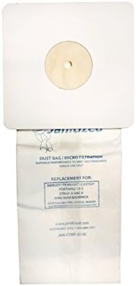 Janitized JAN-CXBP-2(10) Premium Replacement Commercial Vacuum Paper Bag for Nobles Portapac I and II, Tennant Backpack Vacuum Cleaners, OEM# 611780, 900005 and 613325 (Pack of 10) by Janitized