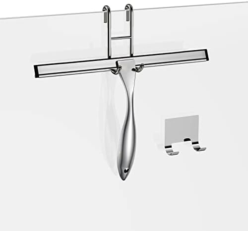 Shower Squeegee for Glass Door 12-Inch Stainless Steel Bathroom Squeegee Window Wiper, 100% Streak-Free, Includes Shower Door Hook and Adhesive Hook, for Window Mirror Tiles Car All-Purpose Squeegee by SSTOOHL