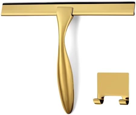HIWARE All-Purpose Shower Squeegee for Shower Doors, Bathroom, Window and Car Glass - Brass, Stainless Steel, 12 Inches by HIWARE