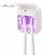 UV Toothbrush Sanitizer Holder, USB Rechargeable Bathroom Holder with Hidden Fan and Heat Drying, Wall Mount Travel Case for 2 Brushes, White by ELMWAY