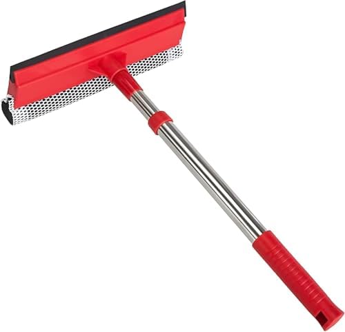 Professional Standard Window Squeegee,2-in-1 Window Cleaner Sponge and Soft Rubber Strip with Retractable Stainless Steel Handle(15.3"-23.6") for Gas Station, Glass,Shower,Outdoor Window Cleaning by Loulicia